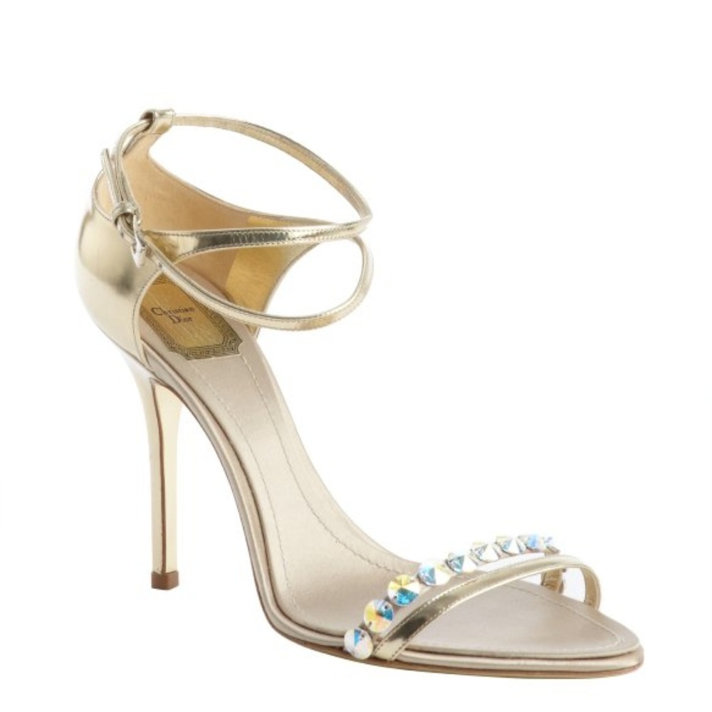 Dior Metallic Gold Leather Crystal Detail Strap